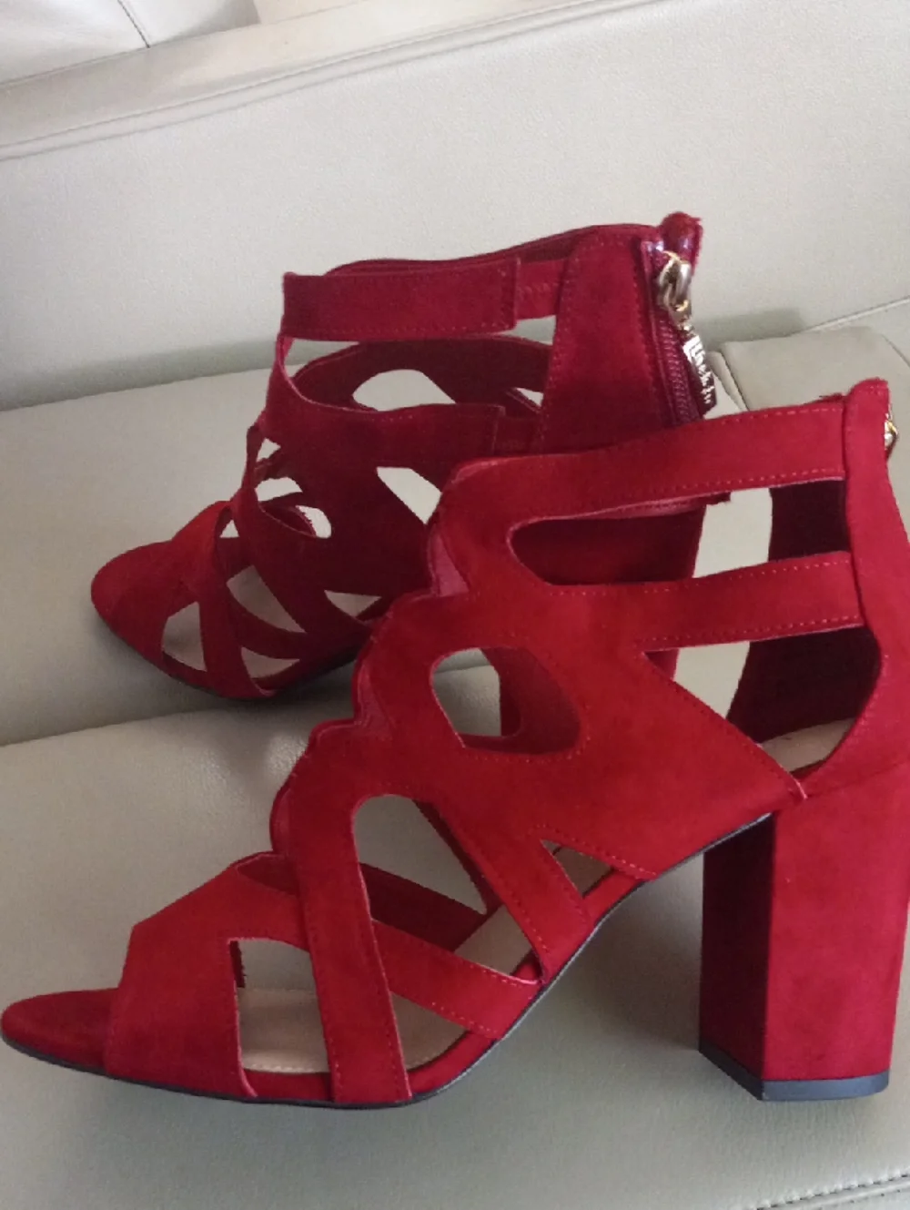 Limelight Red Suede Cutout Block Heel Sandals Size 11
